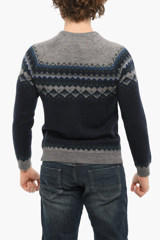 PENN-RICH Wool Blend FAIR ISLE Crew-neck Sweater