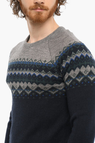 PENN-RICH Wool Blend FAIR ISLE Crew-neck Sweater
