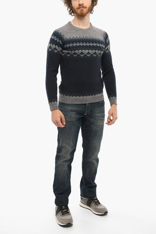 PENN-RICH Wool Blend FAIR ISLE Crew-neck Sweater