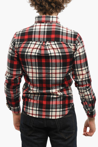 Plaid Motif Wool Shirt with Button-Down Collar