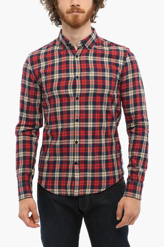 Camicia in Cotone Motivo Plaid con Collo Button-Down
