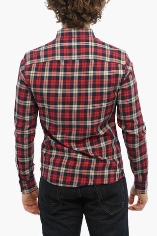 Camicia in Cotone Motivo Plaid con Collo Button-Down