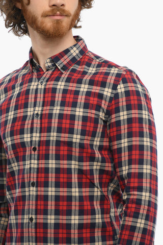 Camicia in Cotone Motivo Plaid con Collo Button-Down