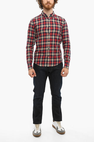 Camicia in Cotone Motivo Plaid con Collo Button-Down