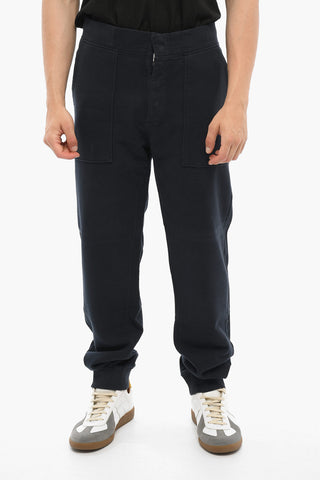 Solid Color Fleeced Cotton Joggers with Front Buttoning
