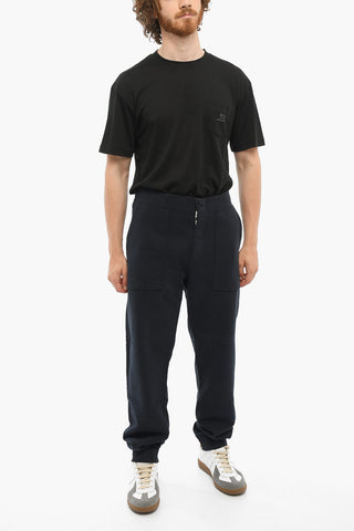 Solid Color Fleeced Cotton Joggers with Front Buttoning