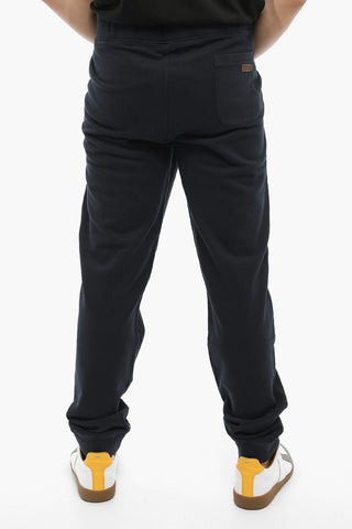 Solid Color Fleeced Cotton Joggers with Front Buttoning