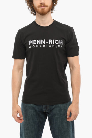 PENN-RICH Solid Color Crew-neck T-Shirt with Contrasting Logo