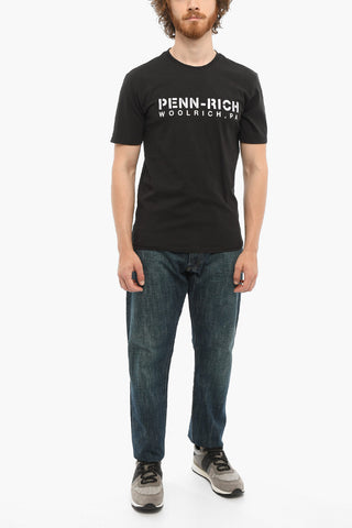 PENN-RICH Solid Color Crew-neck T-Shirt with Contrasting Logo