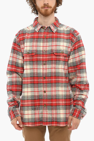Plaid Motif Cotton Flannel Shirt with Double Breast Pocket