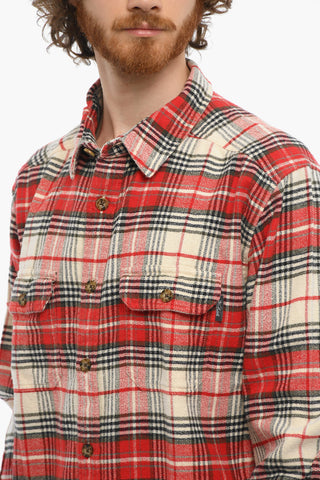 Plaid Motif Cotton Flannel Shirt with Double Breast Pocket