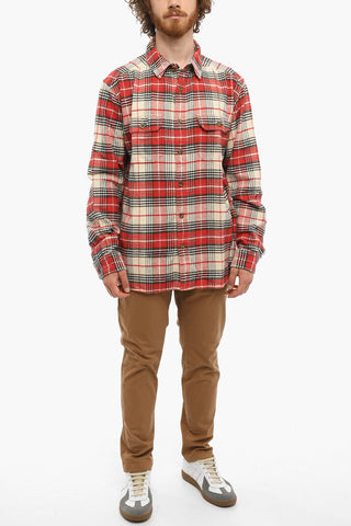 Plaid Motif Cotton Flannel Shirt with Double Breast Pocket
