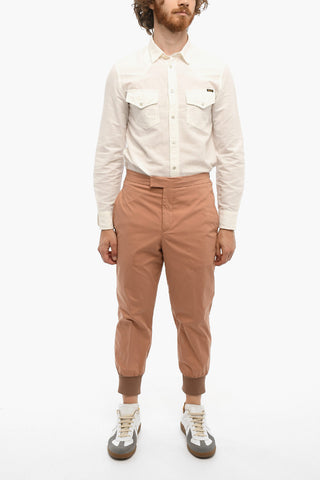 Pantaloni Slim Fit con Polsini a Costine