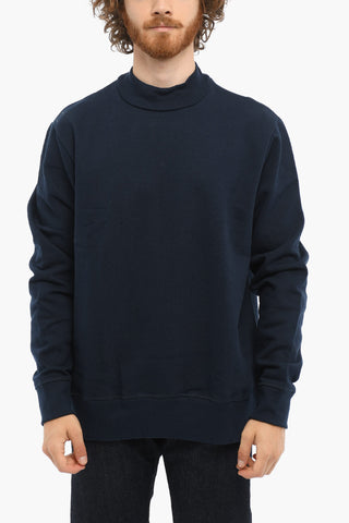 Felpa Mock Neck a Tinta Unita in Cotone