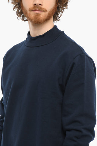 Felpa Mock Neck a Tinta Unita in Cotone