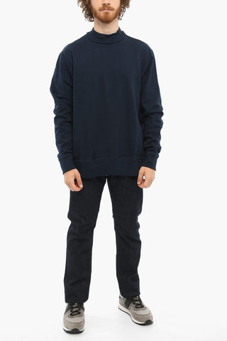 Felpa Mock Neck a Tinta Unita in Cotone
