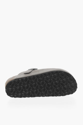 Suede Leather Sabot With Shearling Padding