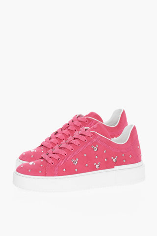 DISNEY Suede Leather Low-top Sneakers Embelished With Rhinestones