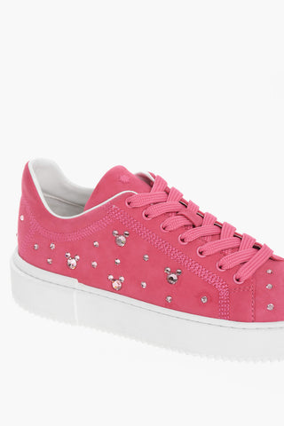 DISNEY Suede Leather Low-top Sneakers Embelished With Rhinestones