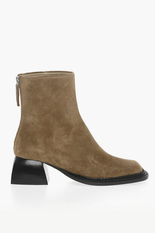 Suede Leather Boots With Sqared Heel 5 cm