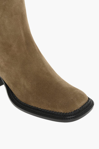 Suede Leather Boots With Sqared Heel 5 cm