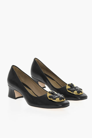 Hammered leather Pumps With Front Detail Heel 5 cm