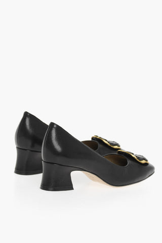 Hammered leather Pumps With Front Detail Heel 5 cm