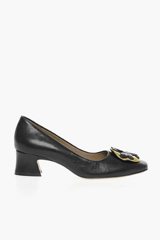 Hammered leather Pumps With Front Detail Heel 5 cm