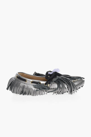 Mocassini In Pelle Metallizzata PULI Con Frange E Strass