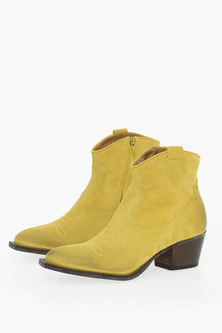 Suede Leather BETTY Pointed Boots Heel 6 cm