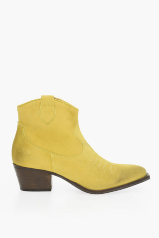 Suede Leather BETTY Pointed Boots Heel 6 cm