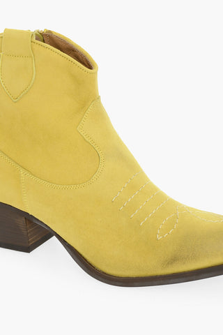 Suede Leather BETTY Pointed Boots Heel 6 cm