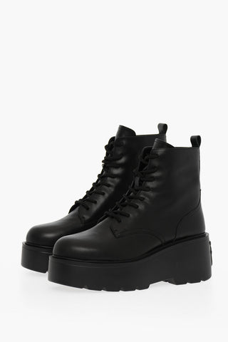 Platform Leather ZAFFERANO Combat Boots With Logo Detail
