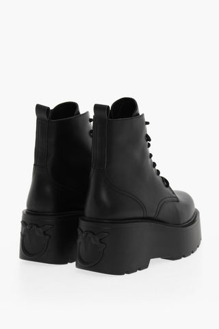 Platform Leather ZAFFERANO Combat Boots With Logo Detail