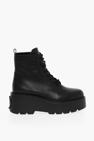 Platform Leather ZAFFERANO Combat Boots With Logo Detail