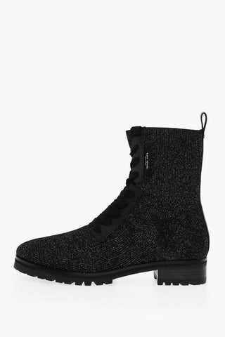 Anfibi In Tessuto Elasticizzato Con Dettagli In Lurex