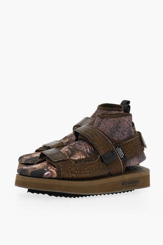 SUICOKE Printed Leather Sandals With Removable Sock