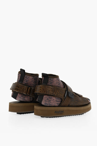 SUICOKE Printed Leather Sandals With Removable Sock