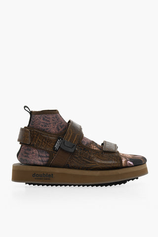 SUICOKE Printed Leather Sandals With Removable Sock