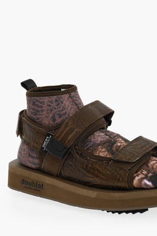 SUICOKE Printed Leather Sandals With Removable Sock