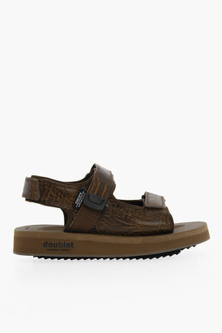 SUICOKE Printed Leather Sandals With Removable Sock