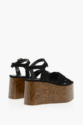 Sandali In Pelle Scamosciata Con Zeppa 9 cm