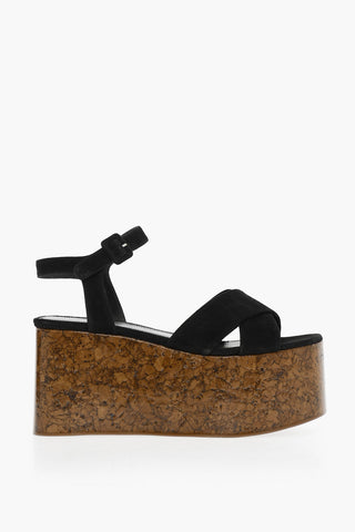 Sandali In Pelle Scamosciata Con Zeppa 9 cm