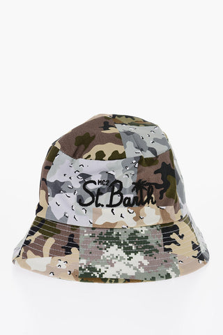 Camouflage Motif Bucket Hat with Embroidered Logo