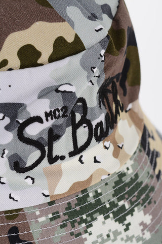 Camouflage Motif Bucket Hat with Embroidered Logo