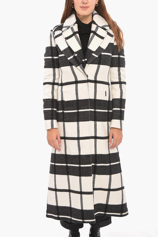 Wool Padded Coat with Check Pattern