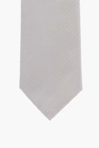 Herringbone Motif Solid Color Silk Tie