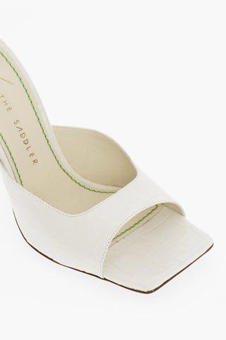 CV' Crocodile Effect Leather Sandals with Square Toe 10cm