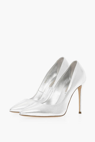 Metallic Effect Leather Pointed Pumps Heel 11 cm