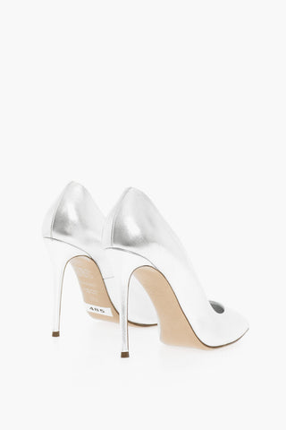 Metallic Effect Leather Pointed Pumps Heel 11 cm